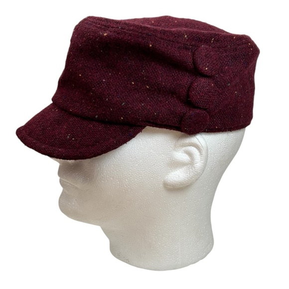 World Market Women’s Wool Blend Hat Burgundy 6 7/8 Speckled Cadet Military Style - Picture 1 of 10